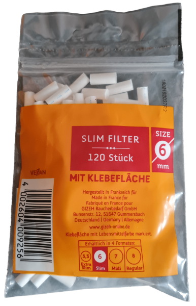 Gizeh Slim Filter 6mm mit Klebefl&auml;che - 120St&uuml;ck