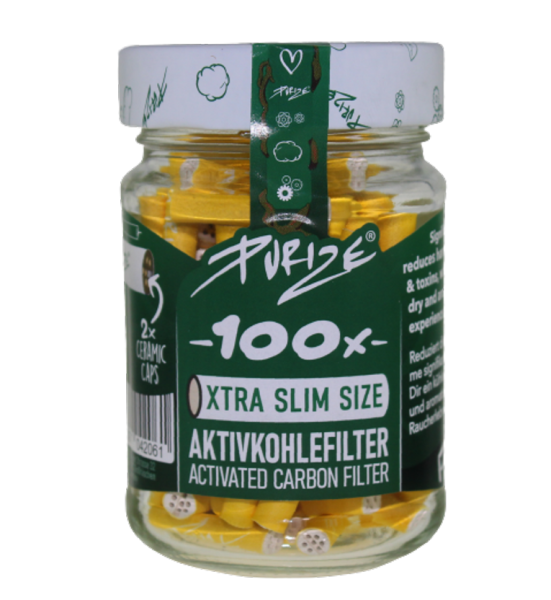 Purize Aktivkohlefilter Xtra Slim &oslash;5,9mm gelb 100 St&uuml;ck im Glas