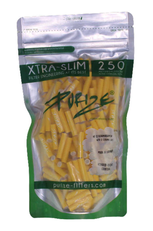 50x PURIZE® Aktivkohlefilter XTRA Slim Yellow ø 5,9mm Keramikkappen Rolling gelb